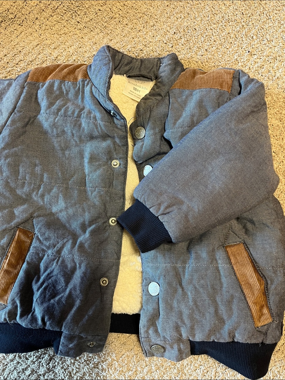 Koala Kids Blue Quilted Jacket with Brown Corduroy Accents